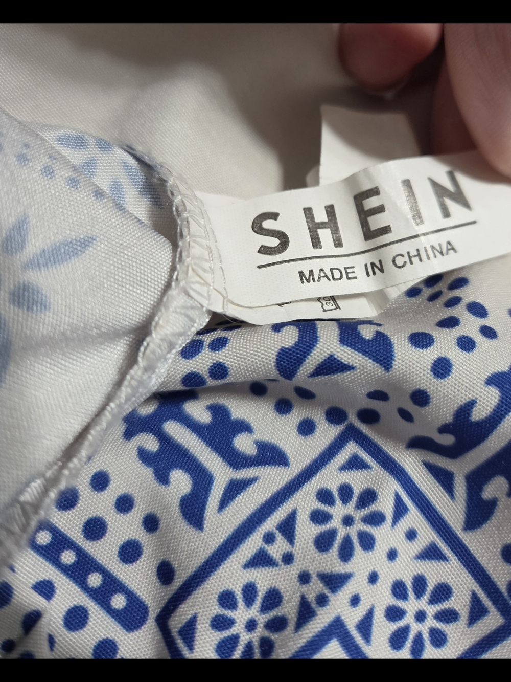 SHEIN Cream Maxi Dress with Blue Geometric Print - Picture 5 of 6